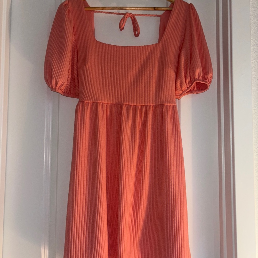 Altar'd State Orange Puff Sleeve Mini Dress